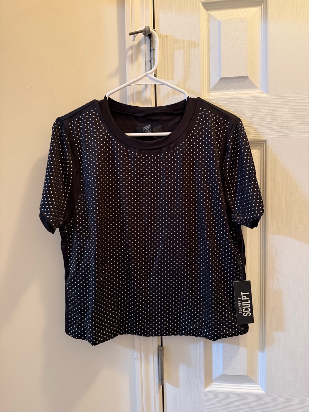 Women’s Black Rhinestone Short Sleeve Top